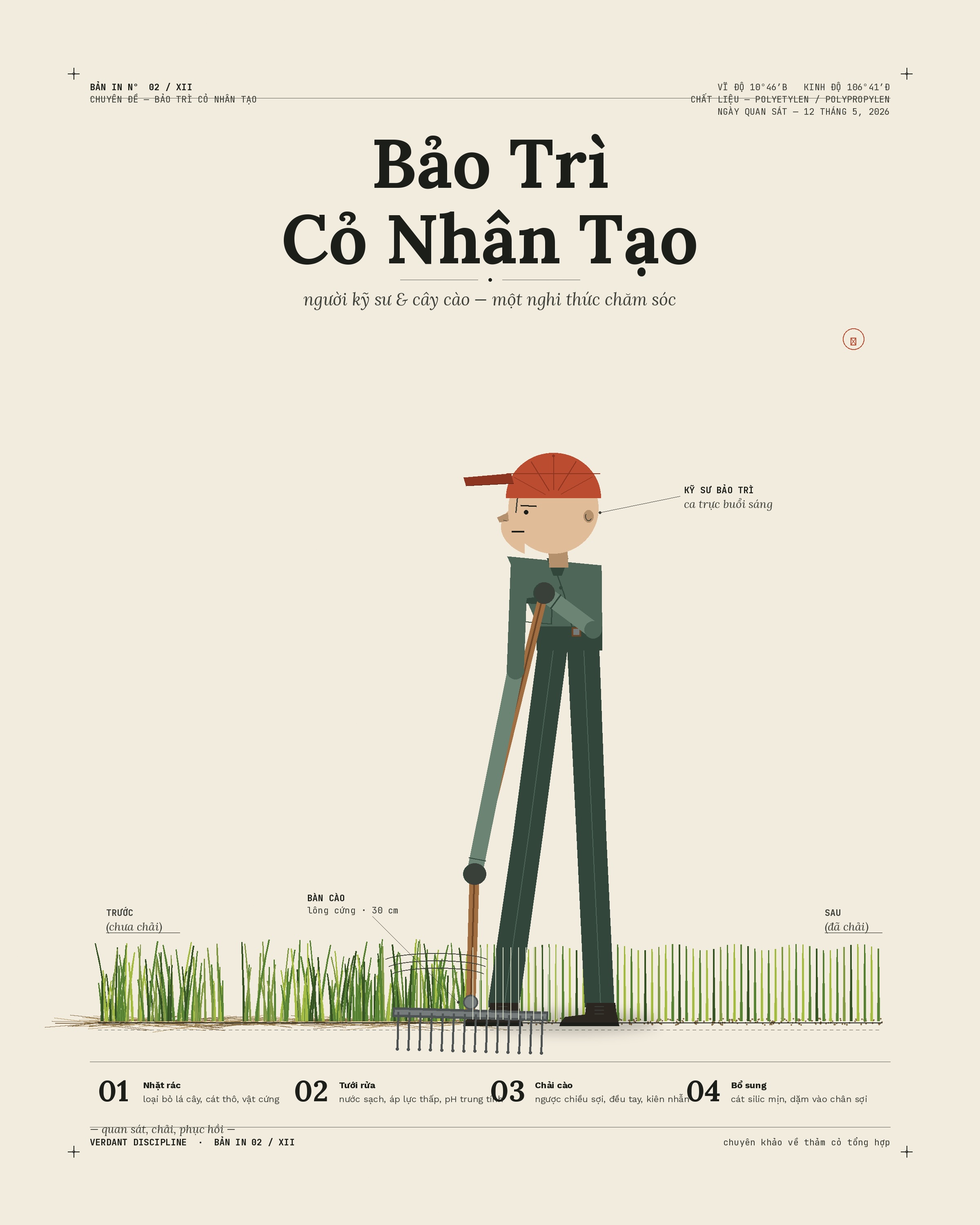 Hướng dẫn bảo trì sân cỏ nhân tạo: Quy trình 4 cấp độ kéo dài tuổi thọ sân lên 12 năm