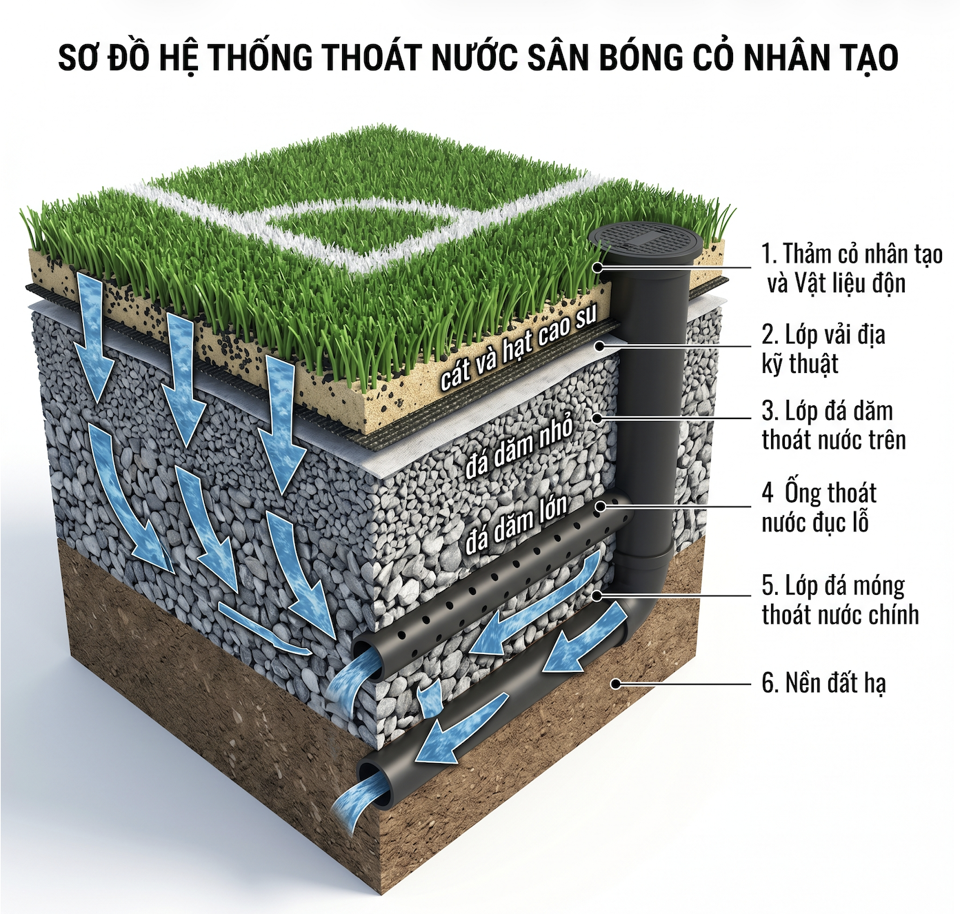 Hệ thống thoát nước cỏ nhân tạo: Cách hoạt động và 5 lỗi thi công thường gặp